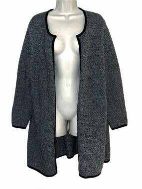 Talbots Gray Open-Front Cardigan with Black Trim